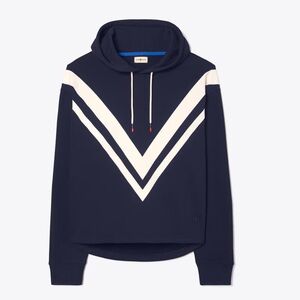 Tory Burch Sport French Terry Chevron Hoodie Navy & White Sweatshirt Medium